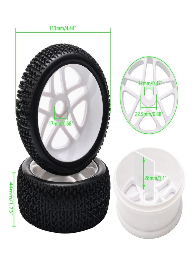 Rowiz 1/8 RC Buggy Tires & Wheels - 4.44" 113mm Off-Road Tires with 17mm Hex 5-Spoke White Rims, Compatible with Arrma Typhon, Kyosho, Traxxas, Tekno, Redcat - 4PCs Unmounted Set - Image 2
